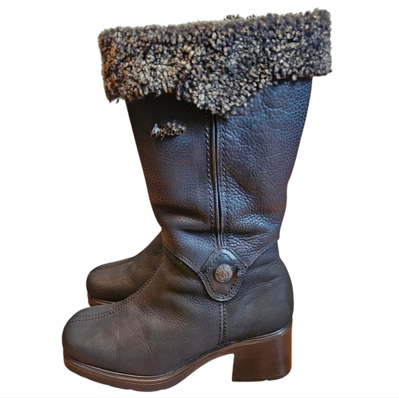 Anfibio Shoes - Anfibio Women's Moto Mid Calf Leather Biker Square Toe Black Boho Boots Size 37.